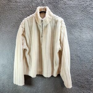 Candies Cardigan Sweater Womens 2XL Beige Faux Fur Long Sleeve Classic 1/4‎ Zip